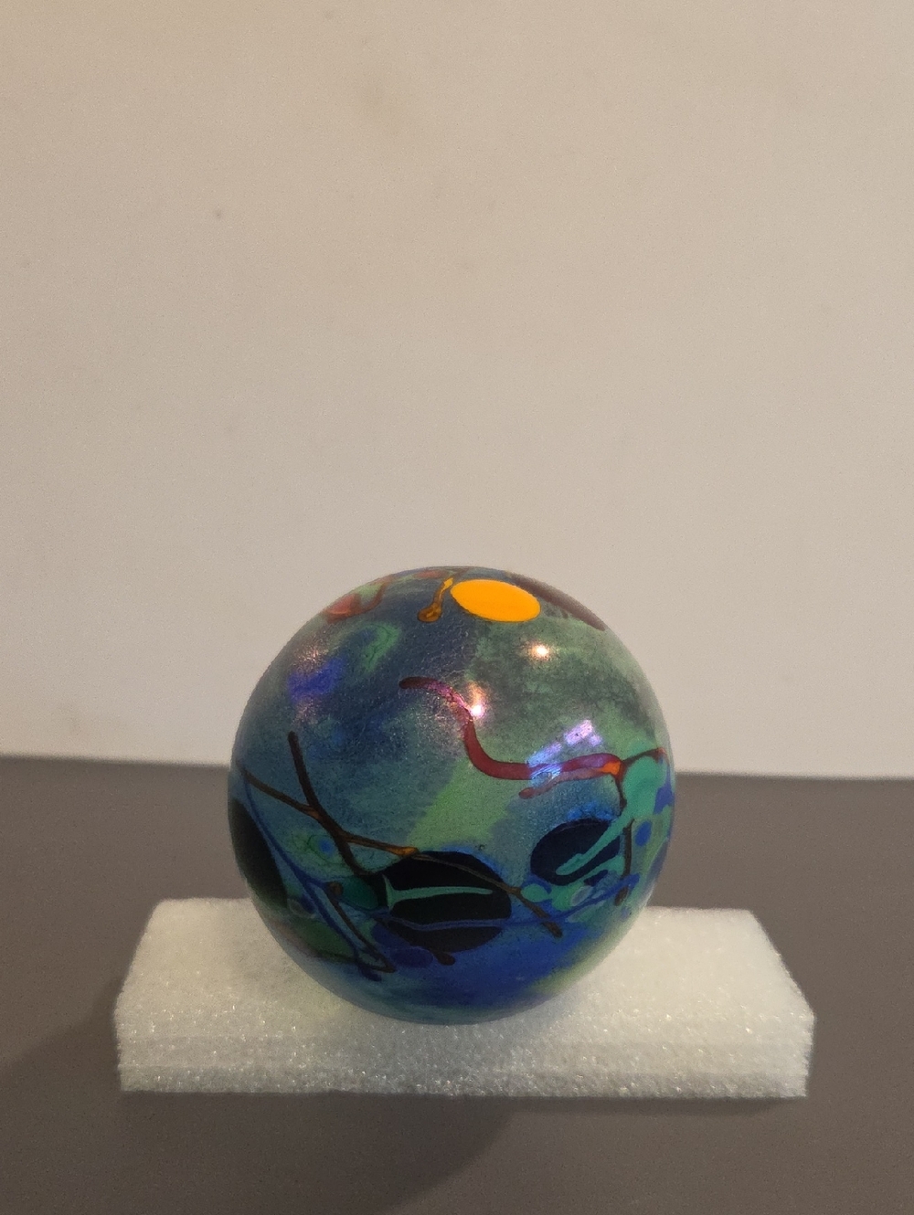 John Macpherson Studios 1984 Irridescent Glass Art Paperweight- Signed.